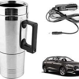 Oshotto 12V Stainless Steel Car Heating Kettle/Mug, Travel Friendly electric Tea/Coffee maker Compatible with Audi Q8 (300ml) - Silver-image-41