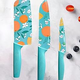 JIGSHTIAL Kitchen Knife for Cooking, Cutting, Slicing, Kitchen Knives Set, Stainless Steel 3 Pieces Professional Knife Set with Color Coating and Non-Slip Handle Chef Knife Set (Sky Blue)-29