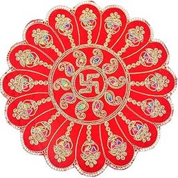 Bijasan craft Small Size Embroidered Red Velvet Embroidery Work 16×16 Inches God Idol Seating Pooja Mat/Aasan Cloth for Mandir Use-image-89