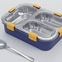 Darkpyro 3 Compartment Stainless Steel Lunch Box, Leakage Proof Lunch Box For School Kids And Adults Pack Of 1 Blue,750ML-29