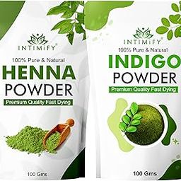 INTIMIFY Indigo and Henna powder for Black Hair (combo pack 100 grams + 100 grams = 200 grams total)-image-1