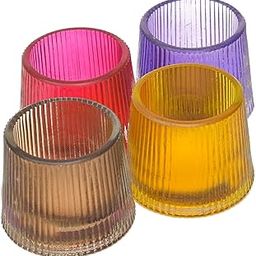 OGGN Glass Ribbed Tealight Holder Set/T-Light Holder for Diwali Decoration Items, Multi (Pack of 4)-image-14