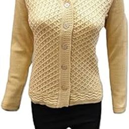Women's Woolen V-Neck Cardigan - Heavy Daffodil Fabric Winter Warm Cardigan (Medium, Skin)-picture-11