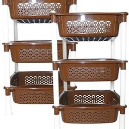 Simply Home Sorto Multipurpose Plastic Storage Rack | 3 Shelf Stackable Organizer Basket Rack for Fruits,Vegetables, Stationery, Toys | Kitchen, Home & Office Use |Pack of 2 | Brown-image-51