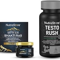 NutraStore Testo Rush & Shaktiras Shilajit Resin 24 k gold Combo |Strength & Stamina Support | Tribulus, Ashwagandha, Cordyceps & Himalayan Pure Shilajit-25