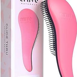 Detangling Brush By Crave Naturals - Glide Thru Detangling Brush Works As a Detangler for Thick, Thin, Curly, Fine, Natural, Color Treated, Damaged, Wet or Dry Hair - No More Tangle - Adults & Kids - Gentle As a Comb - Pink and Black Color - LIFETIME GUAR-image-61