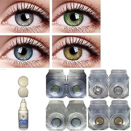 Color Style Combo Pack of 4 Pairs of Monthly Color Contact Lenses (Green,Grey,Blue & Hazel) (Zero Power/Lenses Only) With Case & Solution-image-97