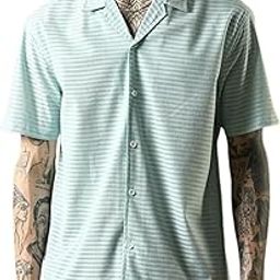 Men's Poly Cotton Self Design Shirt with Cuban Collar Neck Half Sleeve Button Closure Curved Hem Length | Shirts for Men Stylish | CB_2103_Series-image-2