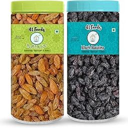 41 FOODS Premium Dry Fruits and Nuts Combo Seedless Green Raisins and Black Raisins Weight Management Kishmish Kali Kismis draksh 200Gm X 2 400GM-image-66