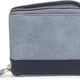Line Design Zipper Round Chain Vegan Leather Wallet for Men & Women I 3 Card Slots I 2 Currency & 2 Secret Compartments I 1 Coin Pocket (Blue)-image-49