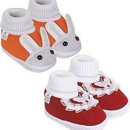 Unisex-Baby Set Of 2 Pair Baby Booties For 6 To 12 Months (Maroon,Orange), 6-12 Months-4