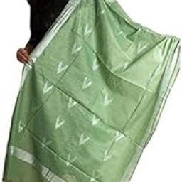 Women's Bhagalpuri Linen Cotton Blend Handloom Ikkat Dupatta (Stole) with Silver Zari Border-image-18