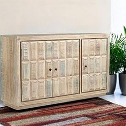 TGF Furniture Store Rustic Wooden Sideboard Cabinet – 3-Door Storage Console with Carved Geometric Pattern – Whitewashed Finish – Vintage Living Room Furniture-image-31