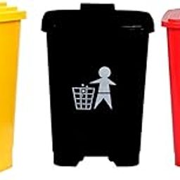 Dhwani Enterprise Plastic Pedal Dustbin Biomedical waste bins for hospitals Set of 3 Red-Black-Yellow | 10 LTR WITH CHECK DUSTER CLOTH FREE-picture-20