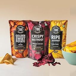 TBH - To Be Honest Vegetable Chips|Golden Sweet Potato, Crispy Beetroot|Ripe Jackfruit|Gluten Free|Vegan Friendly Snack|Low Fat|50% Less Oil|No Preservatives-Pack Of 3-(35 Gm X 2, 25 Gm)-image-93