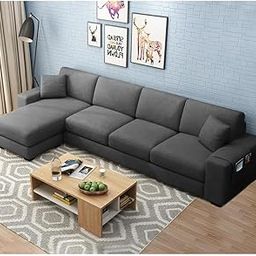 FURNY Alora 5 Seater Fabric Sectional LHS L Shape Sofa Set - (Dark Grey-Color)-image-51