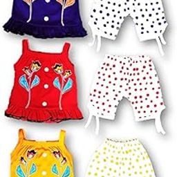 Baby Girls Summer Dress Suits Printed Cotton Top & Capri (Pack of 6 (3 Tops + 3 Polka Pants) Size 0 Months up to 2 Years-image-21