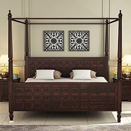 DAKSHAYANI HANDICRAFT Sheesham Solid Wood Citadel Poster Bed | Handcrafted King Size Bed with Tall Posts & Elegant Design | Sturdy, Durable, Premium Finish Bed (Walnut, Queen)-32