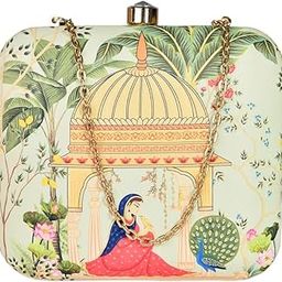 Mughal Queen Artful Theam Printed Clutch Bag For Women With Detachable Chain Strap-image-50