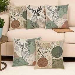 STITCHNEST Ethnic Motifs Printed Poly Cotton Cushion Covers, Set of 5 (16 X 16 Inches)(Multi)-image-9