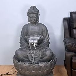 Buddha Statue Decorative Water Fountains for Outdoor Living Room,Office,Garden Table top Waterfall Indoor Home Decor (4 ft Height) (Grey)-image-61