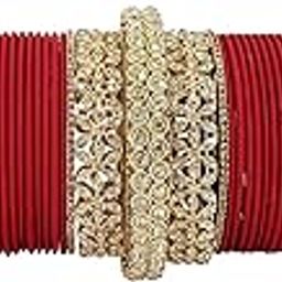 Premium Golden Metal Bangles Chuda Set For Women & Girls Zircon Stone & Kundan Work | Bangles For Women Traditional | Chuda Set For Bridal | Dulhan Chuda Set Wedding- Set of 66-17
