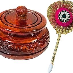 Shri Shri Handicraft Fancy Sindoor Box for Gift with Tilak Stick | Pooja Articles Gift Item sindur dani Golden Dibbi | Wooden kumkum Box (2)-image-88