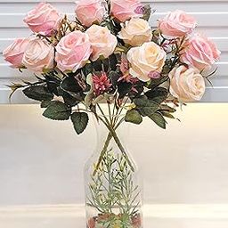 ARTSY® Artificial Flowers Bunch for Decoration Rose Flowers, Ideal for vase, Home, Office Decor, Gifts, Craft, Artificial Plants for Decoration, Without vase, Cream, Combo, 2 Piece, 35 cm Height-image-1