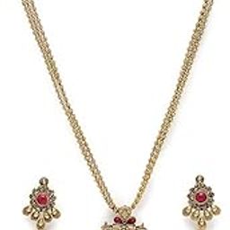 Eye-Catching Green Red Stone Multistring Long Necklace Set And Earring | Jewellery Set For Women (NS105683)-image-20