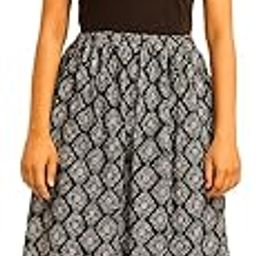 Women's Printed Maxi Skirt, Black and White Damask Pattern, Floor Length-image-81