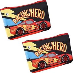 Pack of 2 Pencil Pouch | Square Stationary Pouch | Pen-Pencil Box for Kids | School Geometry Pouch | Pencil Utility Bag | Zipper Pencil Organizer | Disney-Racing Car | Red-picture-16