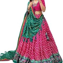 Rajasthani Tussar Silk Lehenga Choli with Laheriya and Bandhani Print & Foil Work-picture-16