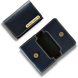 Personalized Card Holder with Name Engraved, Vegan Leather Professional Business Card/Debit Credit Card Holders Men Women, Birthday Gifts, Customized Corporate Gift for Employees (Navy Blue)-11