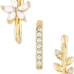 Pack of 3 Gold Tone Cubic Zirconia Contemporary Brass Clip On Nose Pins For Women-ZPFK19319-7