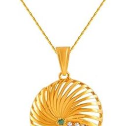 22k (916) Yellow Gold, American Diamond and Emerald Pendant for Women-image-62