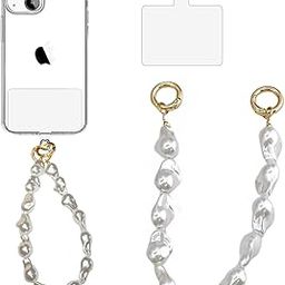 KICKZU Universal Phone Pearl Lanyard Keychain, Mobile Phone Chain Beads with Tether Patch, Phone Pendant Wrist Strap Compatible with Most Cell Phones Mobile Phone-3