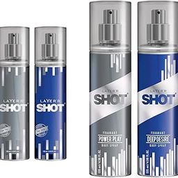 LAYER'R SHOT Best Silver Combo For Men - 2 x 135ml | Long-Lasting Power Play & Deep Desire Body Spray | Premium Fragrance With Woody & Herbaceous Scent | Ideal for Body & Clothes | Perfect For Men-1