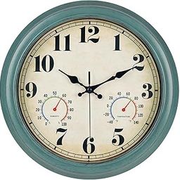 zyzamay 13-Inch Retro Outdoor Wall Clock with Thermometer and Hygrometer, Waterproof and Silent, Large Easy-to-Read Numbers, Ideal for Bedroom,Office,Living Room,Porch,Garden,Pool(Green)-image-61