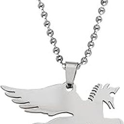 Pegasus Flying Horse Silver Stainless Steel Animal Pendant Necklace Chain for Men and Women-image-41