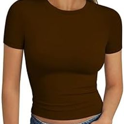 Womens Square Neck Short Sleeve Crop Top Double Lined Slim Fitted Basic Tee Going Out Cute Summer T Shirt TrendyVX17-picture-19