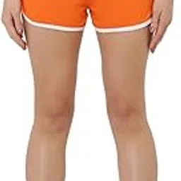 saakaa Women's Cotton Blend Orange Solid Shorts-picture-37