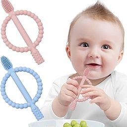 SNOWIE SOFT® 2Pcs Baby Toothbrushes，Food Grade Silicone Easy Grip Baby Brush Travel-4