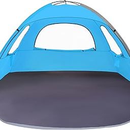 WhiteFang Beach Tent Sun Shelter Pop Up - Easy Setup Beach Shade for 3-4 Person with UPF 50+ Protection, Extended Floor & 3 Ventilation Windows丨Carrying Bag, Stakes, Guy Lines (Deluxe XL) (Sky Blue)-image-71