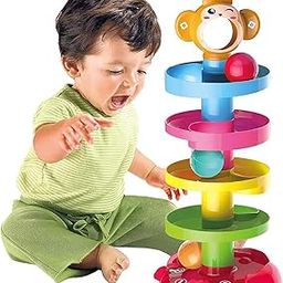 BLISSBORN Roll Ball Swirling Tower - Activity Toys for 2+ Year Old | 5 Layers & 3 Spinning Acrylic Activity Balls, Stack, Drop and Go Ball Ramp,| Learning-Development Toy for Kids - Multicolour-17
