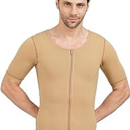 Gynecomastia Compression Vest with Short Sleeve| HIGH Compression| Front Zip and Hook Closer| Tomboy Chest Binder| Chest, Abdomen & Back Support for Men|-31