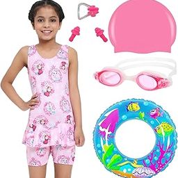 JMT Wear Swimming Kit for Girls | Swimming Costume, Goggles, Swim Cap, Nose Clip, Ear Plugs | Accessories for Swimming| Complete Swimwear Swimsuit Set for Girls of All Ages(Pink,3 Years-4 Years)-15