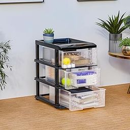 Kuber Industries 3-Layer Collapsible Multipurpose Plastic Drawers Storage Organizer | Modular Kitchen & Toy Organizer For Kids Room, Bathroom & Parlour | Cabinets/Storage Rack - Transparent-27