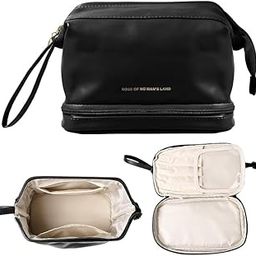 KEGII Makeup Organiser for Women & Girls, Travel Makeup Bag, Cosmetic Travel Bags, Portable Leather Toiletry Bag, Large Zipper Travel Organiser (Black)-image-8