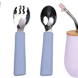 tudd Baby Grip Set Stainless Steel & Silicone Utensils for Kids | Blue with Baby Stainless Steel Happy Tummy Mug 12oz, 240 Ml,Pink (2 Year - 6 Years) | Pink-image-67