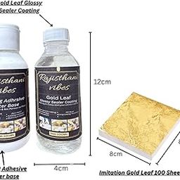 Rajisthani Vibes Gold Leafing Kit, 100 Sheets Imitation Gold Leaf (8x8cm) with Water Base Adhesive 100ml & Sealer, 100ml-image-23